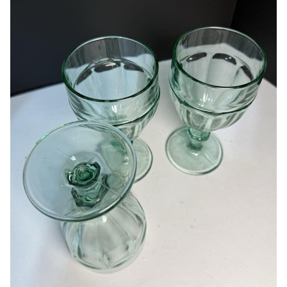 3 Vintage Libbey Gibraltar Duratuff Spanish Green 6 3/4" Water Goblets Glasses - Picture 4 of 5